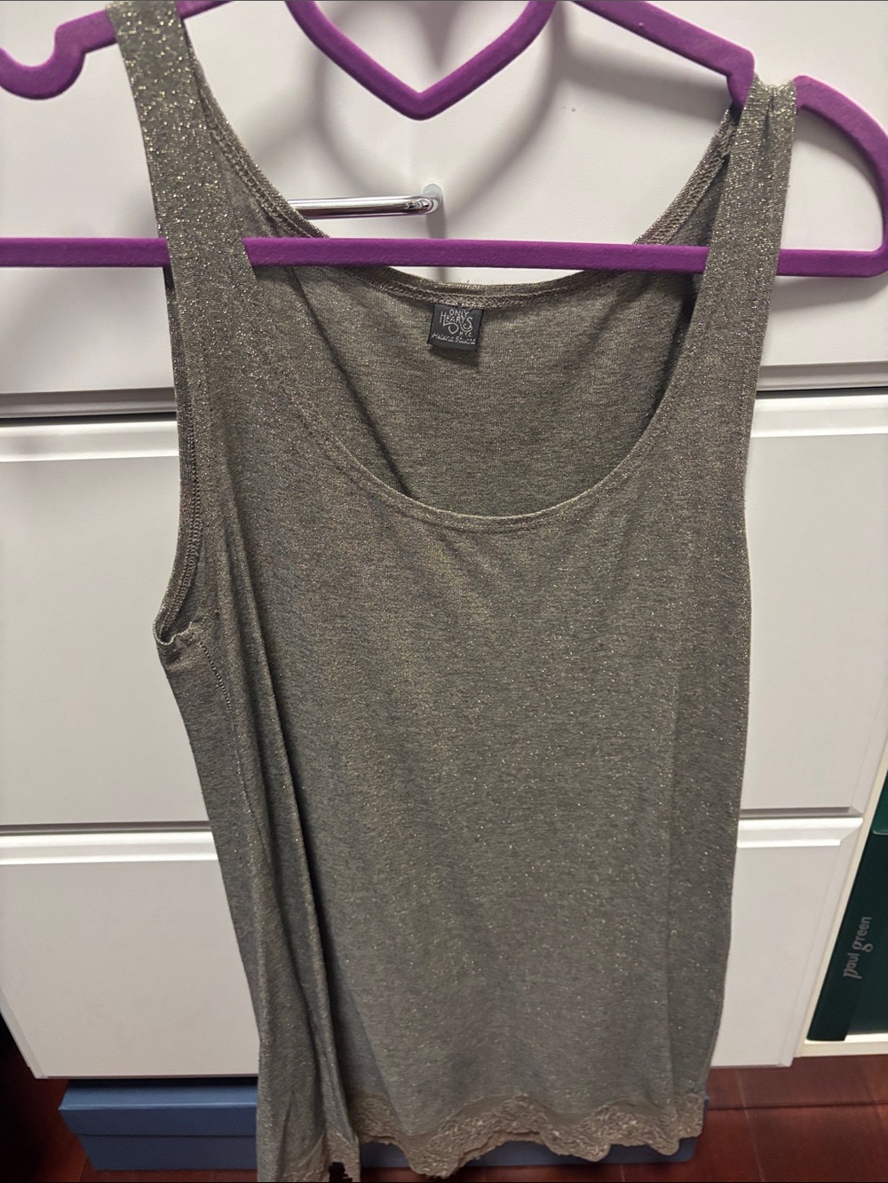 Sparkle Lace Hem Tank Top long - metallic gold